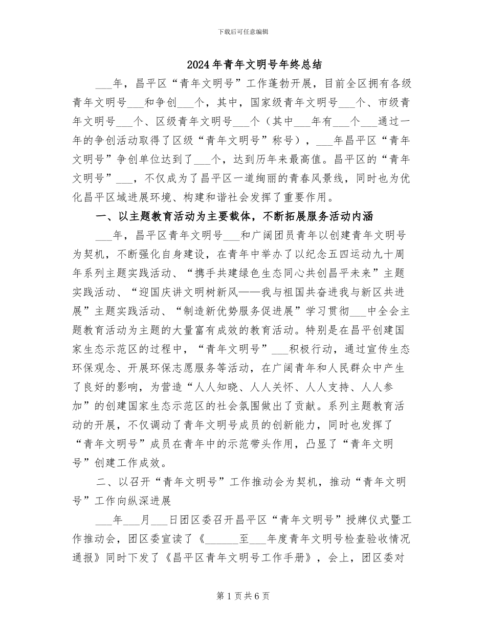 2024年青年文明号年终总结_第1页