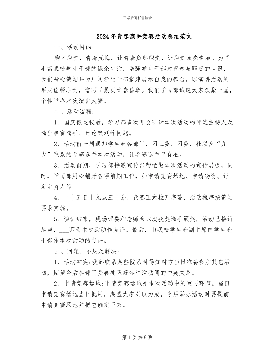 2024年青春演讲比赛活动总结范文_第1页