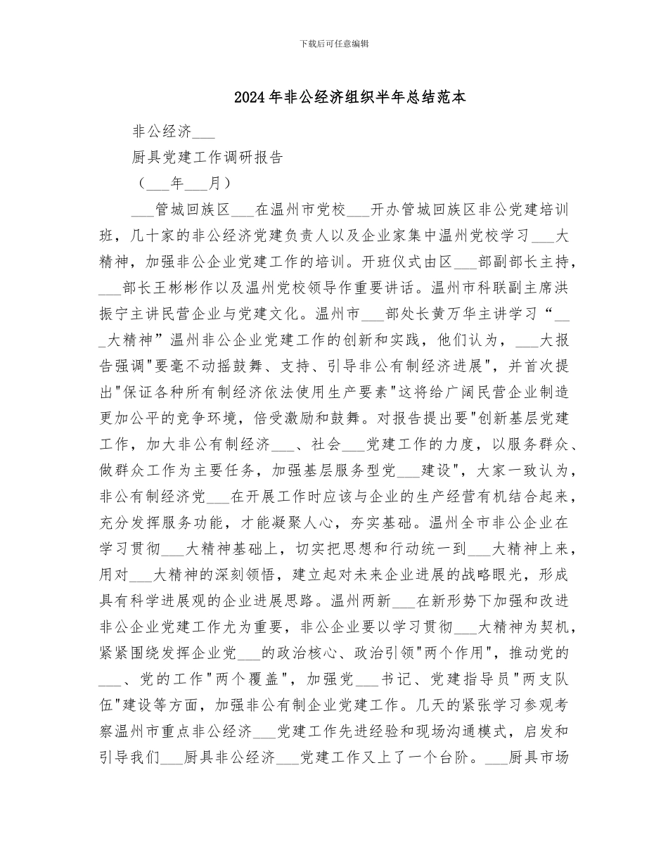 2024年非公经济组织半年总结范本_第1页