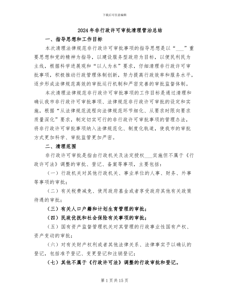 2024年非行政许可审批清理管治总结_第1页