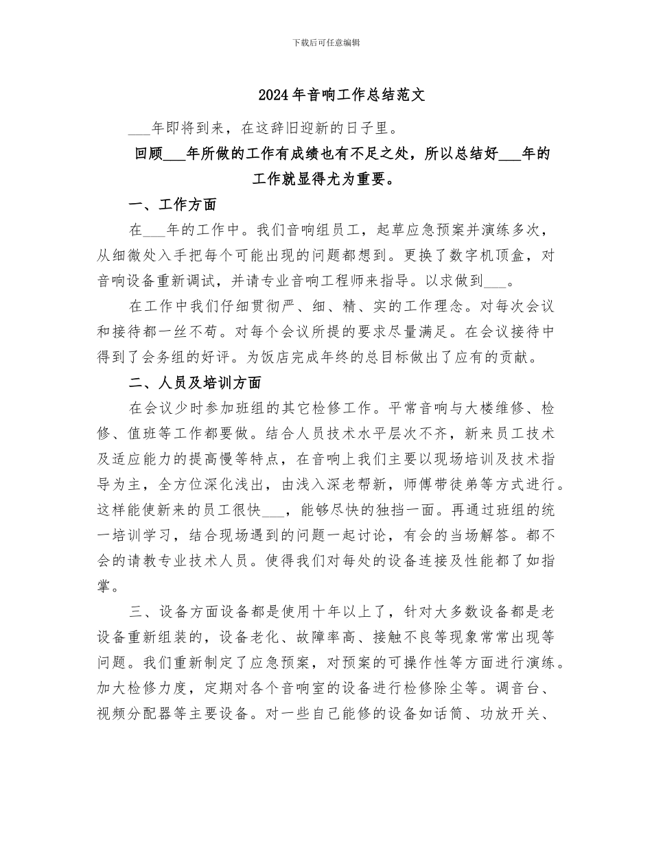 2024年音响工作总结范文_第1页