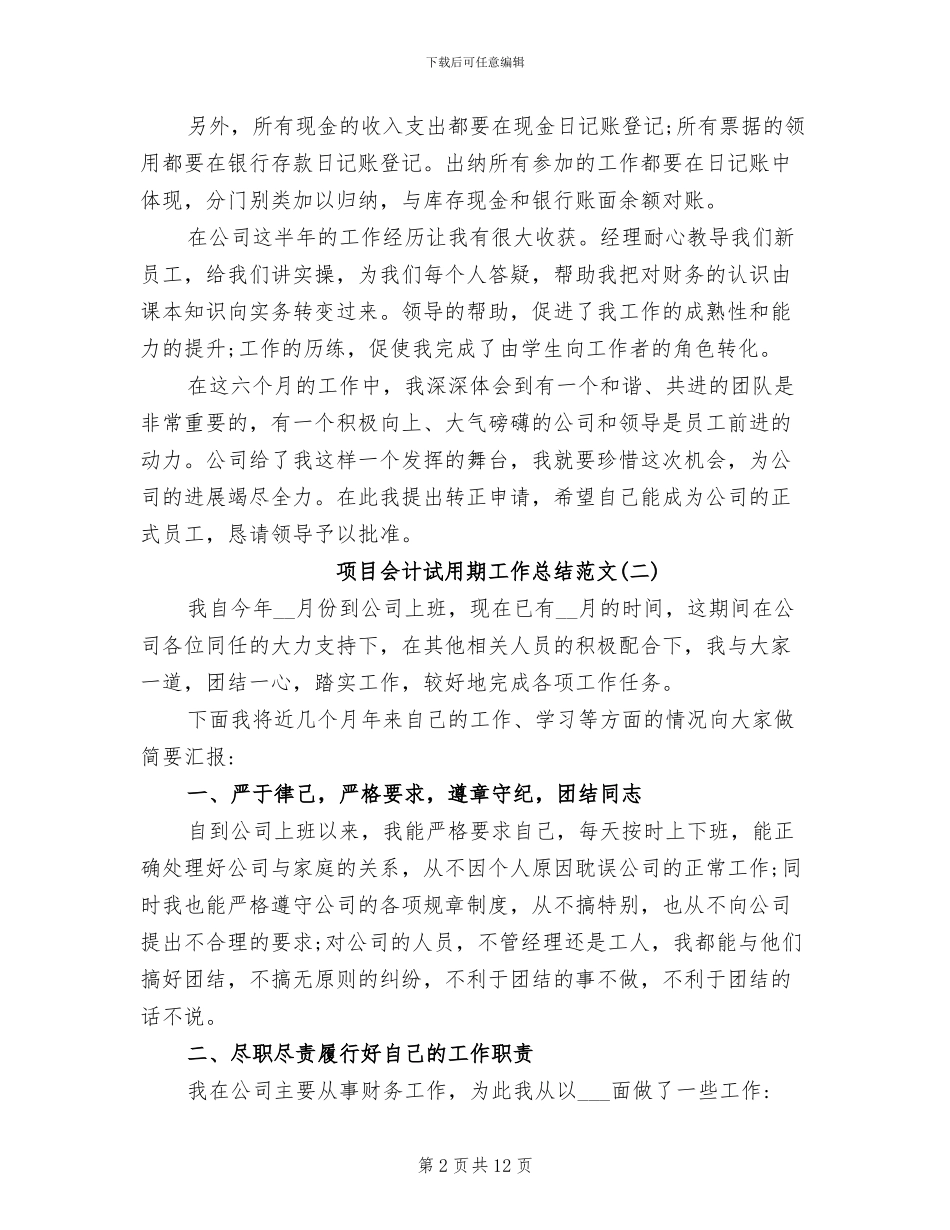 2024年项目会计试用期工作总结范文_第2页