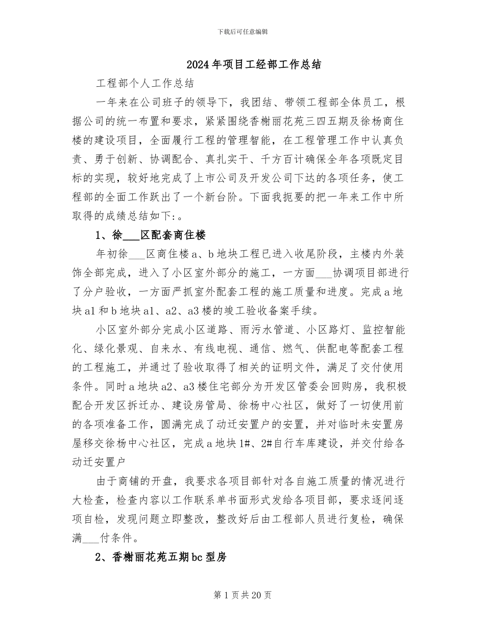 2024年项目工经部工作总结_第1页