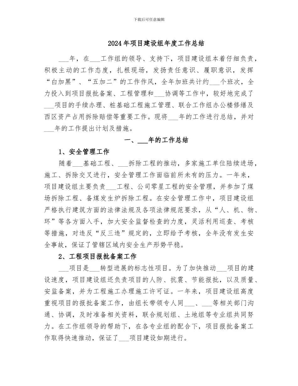 2024年项目建设组年度工作总结_第1页
