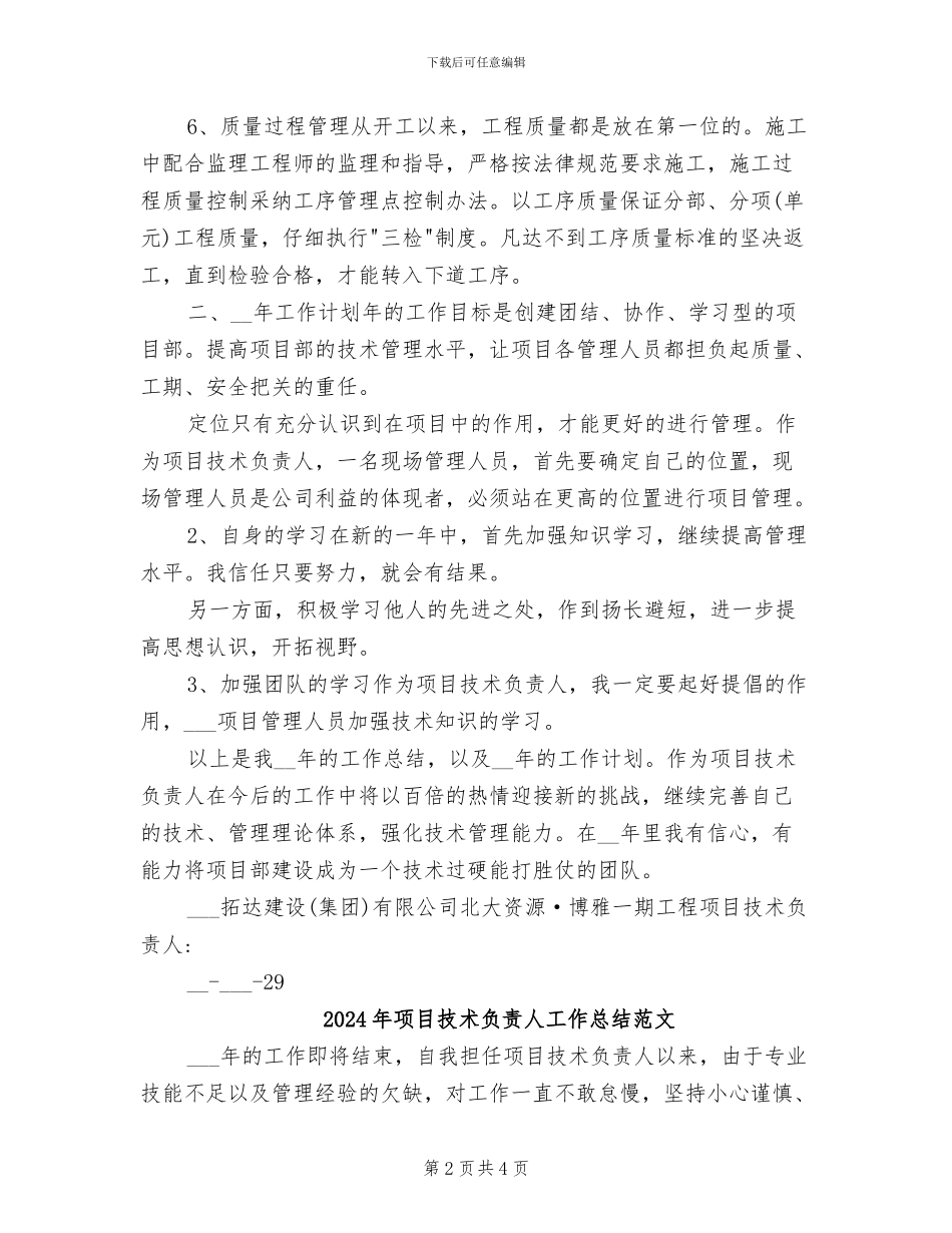 2024年项目技术负责人工作总结_第2页
