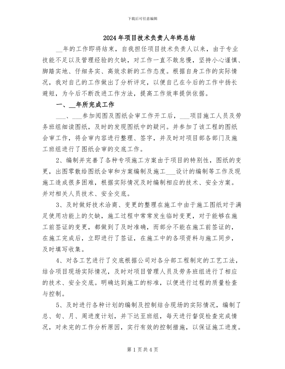 2024年项目技术负责人年终总结_第1页