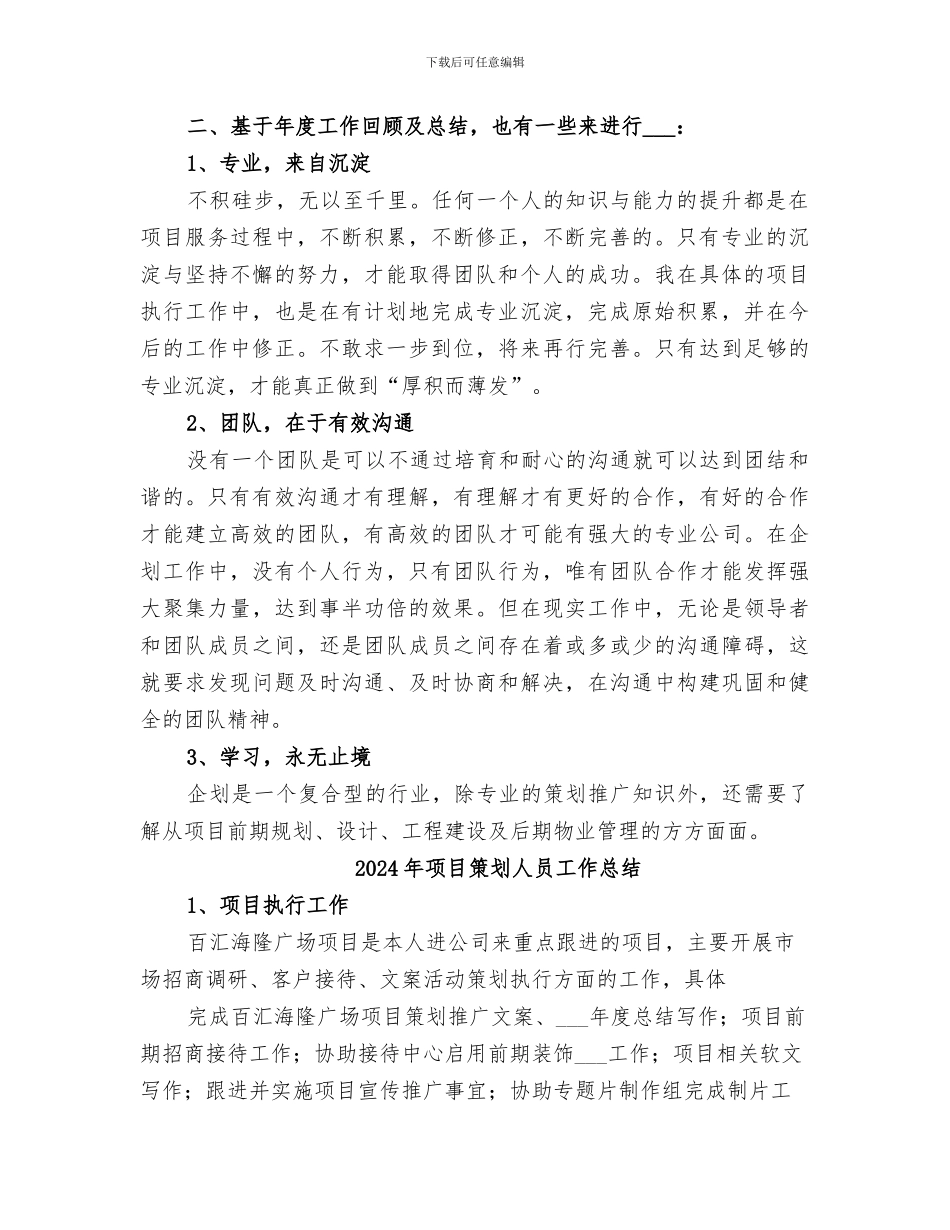 2024年项目策划个人工作小结_第2页