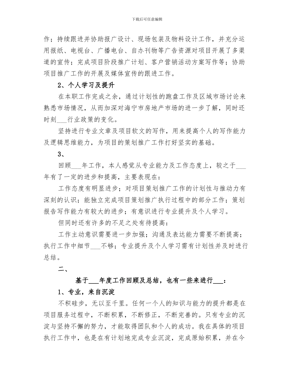 2024年项目策划个人工作小结_第3页