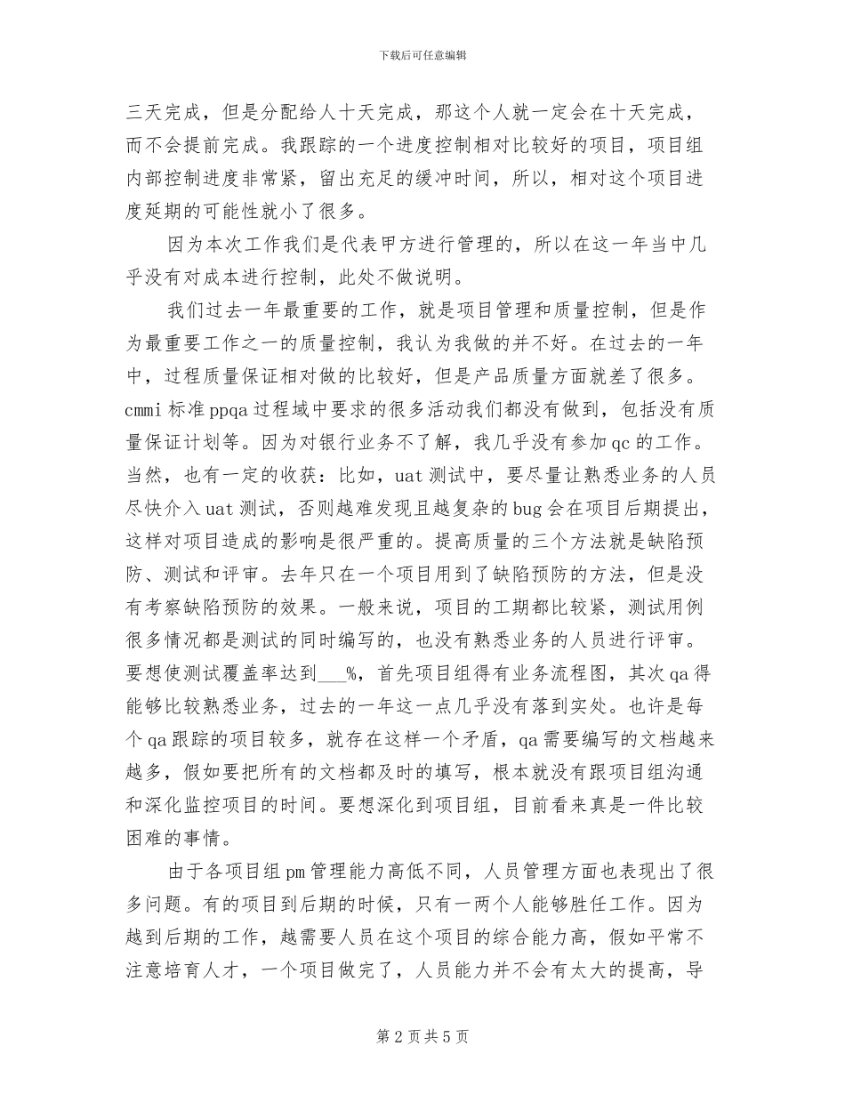 2024年项目管理个人工作总结最新_第2页