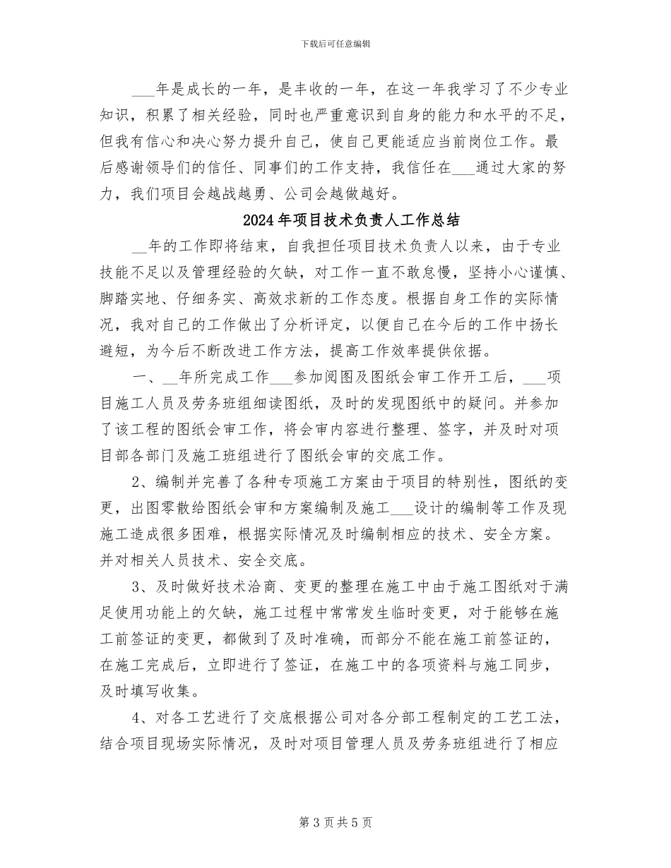 2024年项目技术负责人个人工作总结_第3页