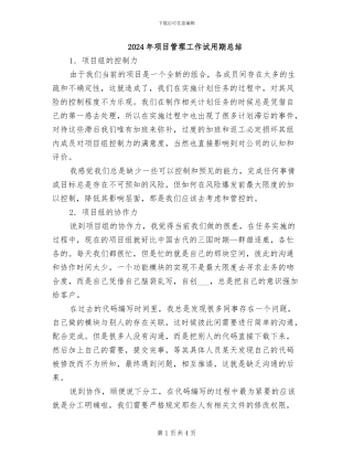 2024年项目管理工作试用期总结