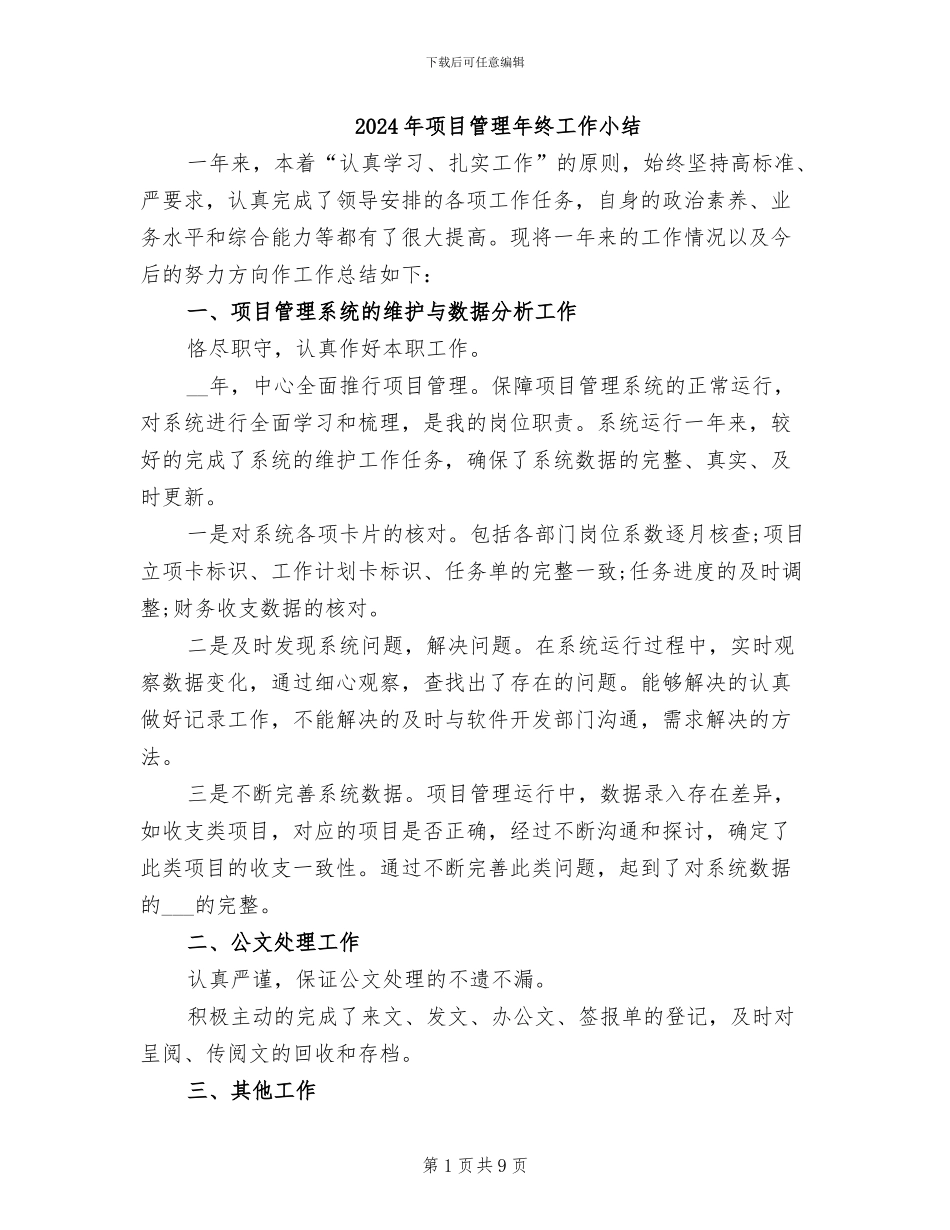 2024年项目管理年终工作小结_第1页