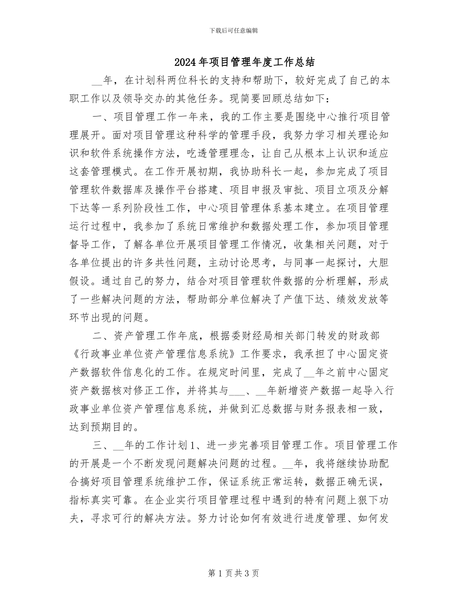 2024年项目管理年度工作总结_第1页