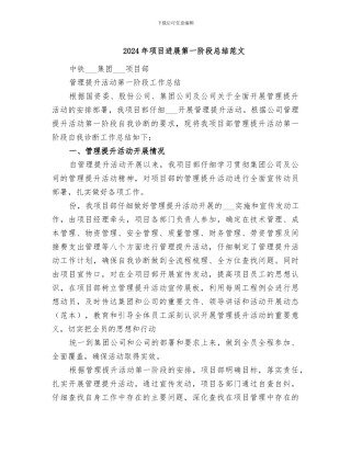 2024年项目进展第一阶段总结范文