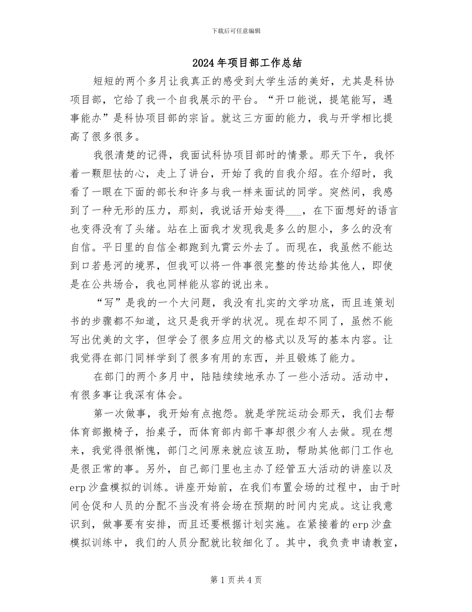 2024年项目部工作总结_第1页