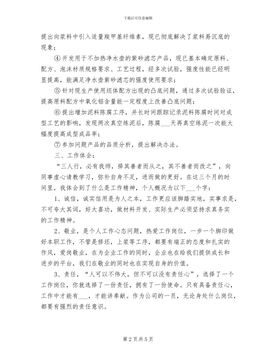 2024年项目部试用期工作总结_第2页