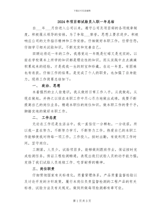 2024年项目部试验员入职一年总结