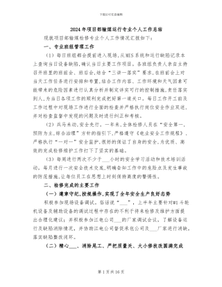 2024年项目部输煤运行专业个人工作总结