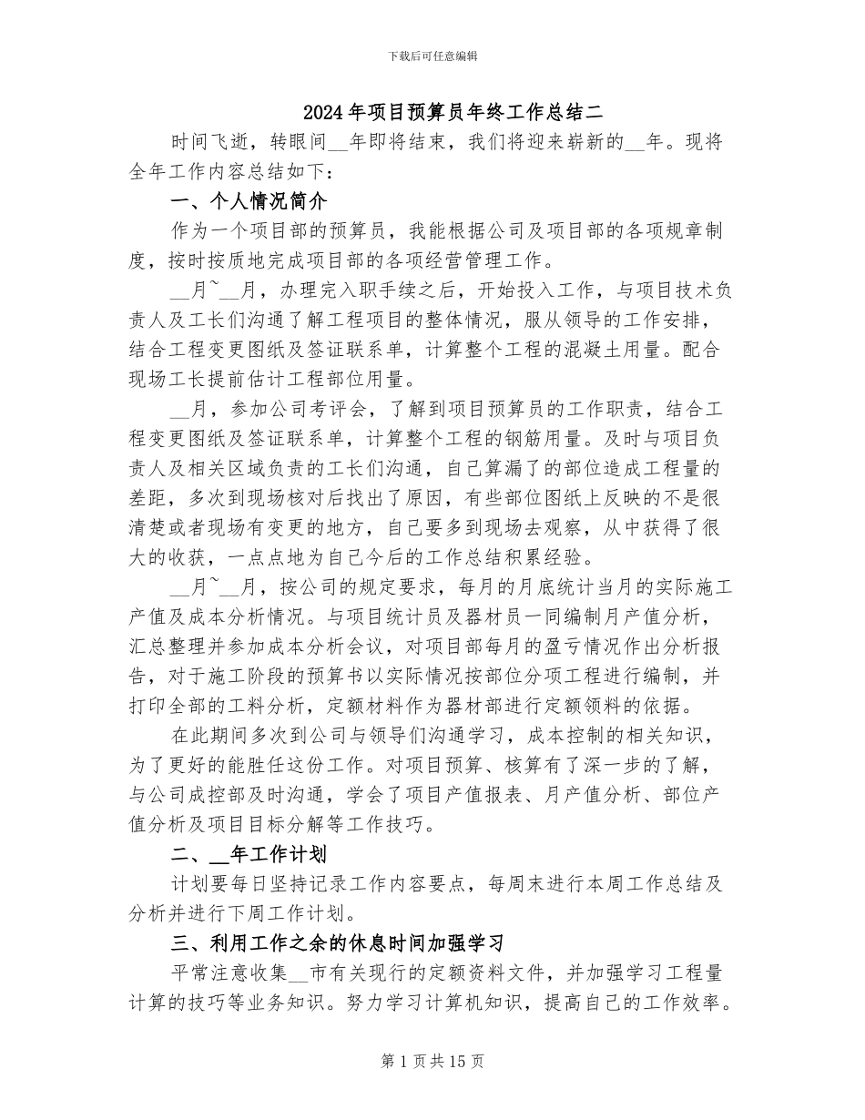 2024年项目预算员年终工作总结二_第1页