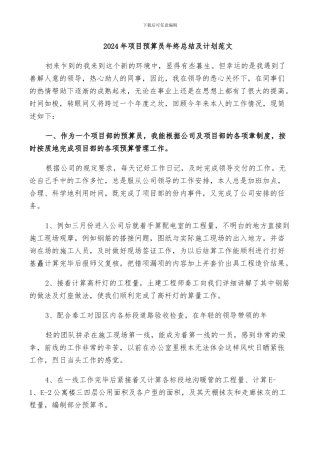 2024年项目预算员年终总结及计划范文