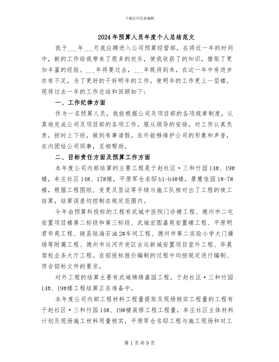 2024年预算人员年度个人总结范文_第1页