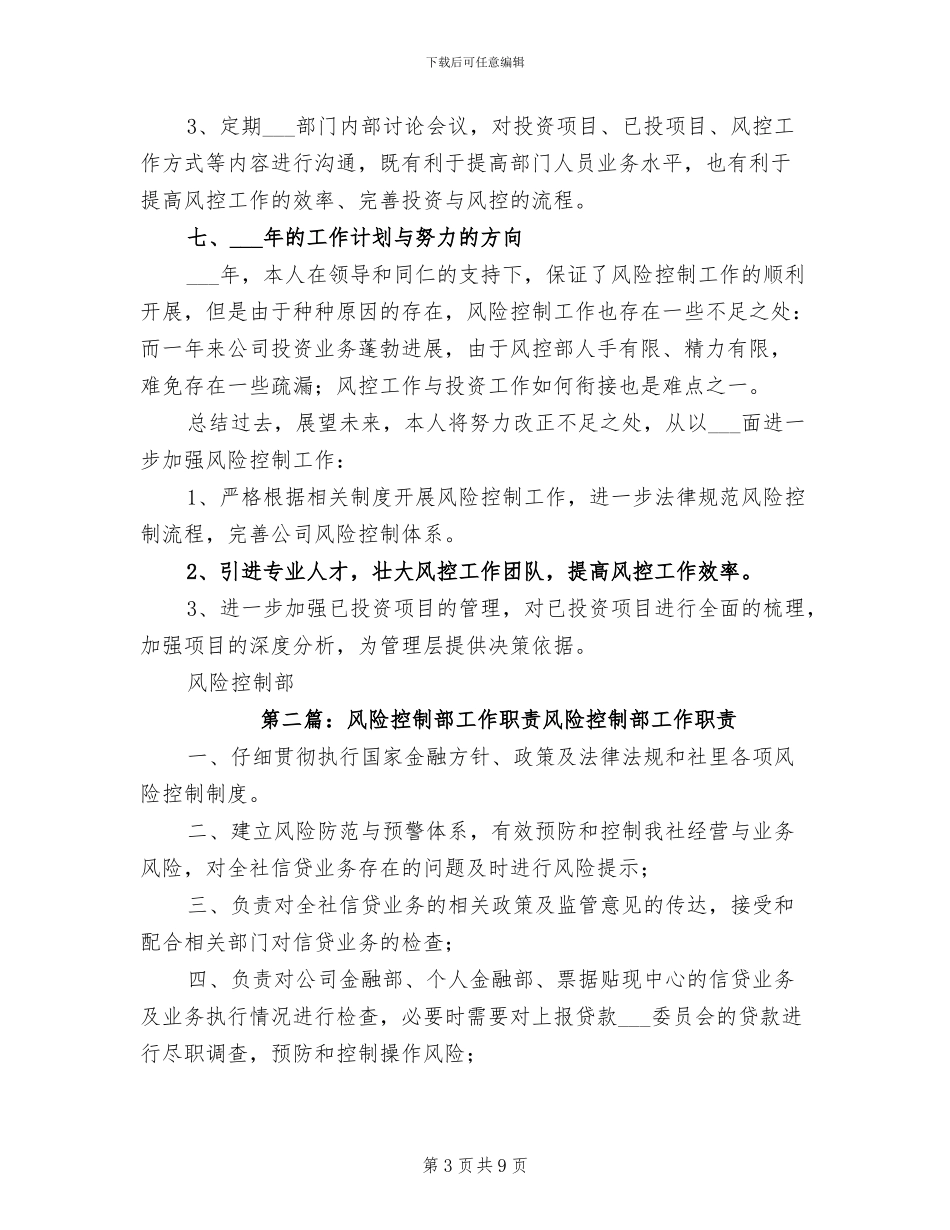 2024年风险控制部部长年度工作总结_第3页