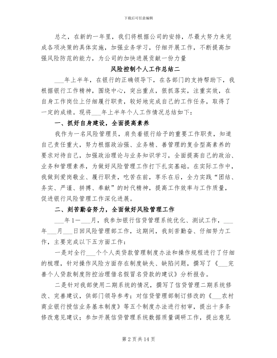 2024年风险控制个人工作总结_第2页