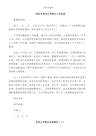 2024年食品公司转正工作总结