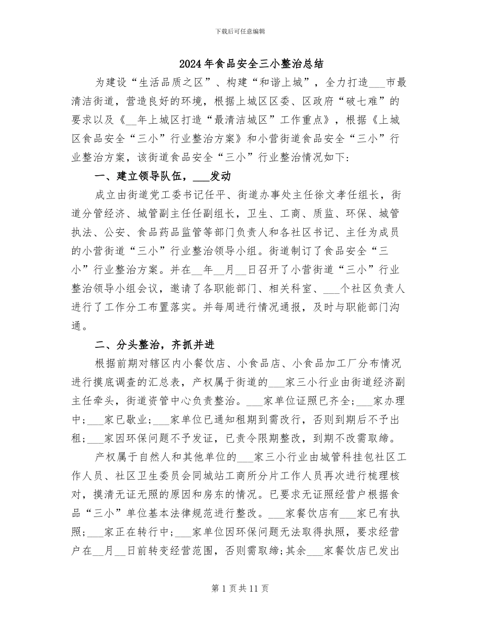 2024年食品安全三小整治总结_第1页