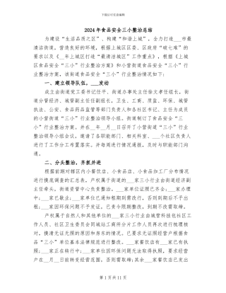 2024年食品安全三小整治总结