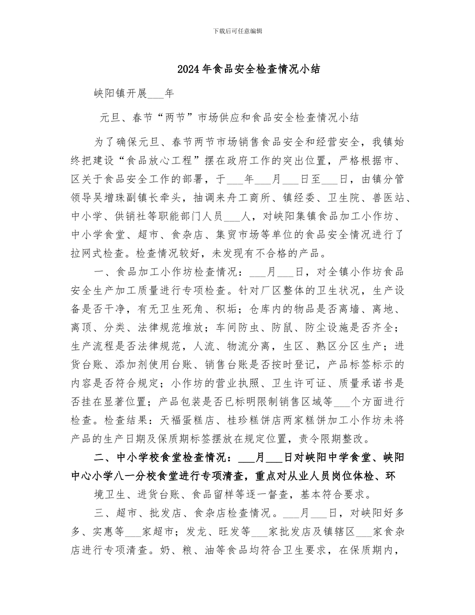 2024年食品安全检查情况小结_第1页