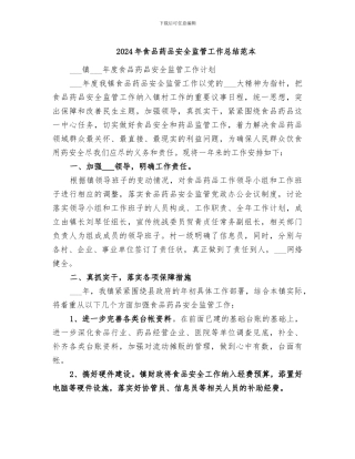 2024年食品药品安全监管工作总结范本