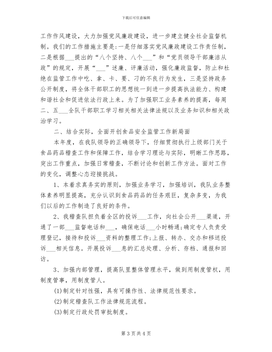 2024年食品药品稽查队工作总结_第3页