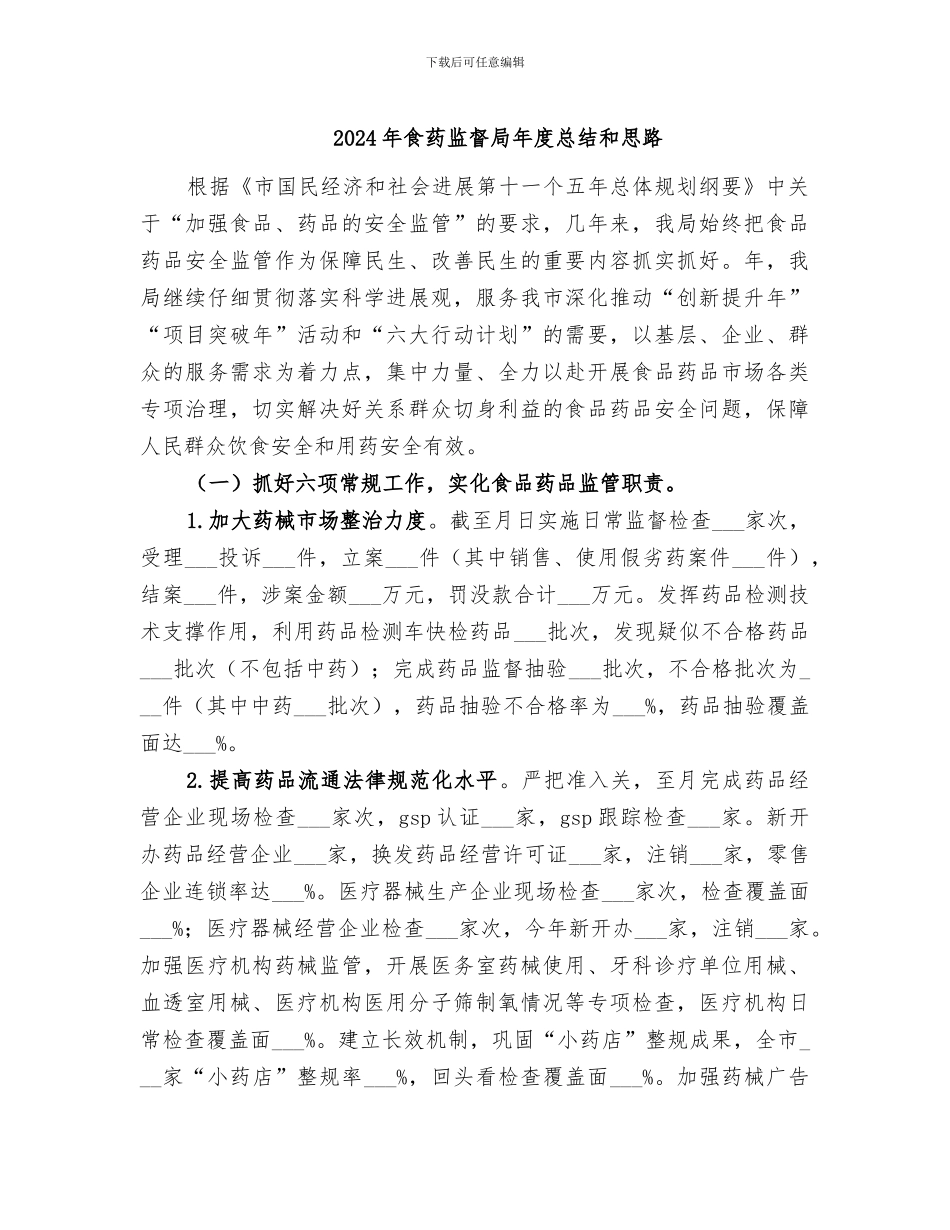2024年食药监督局年度总结和思路_第1页