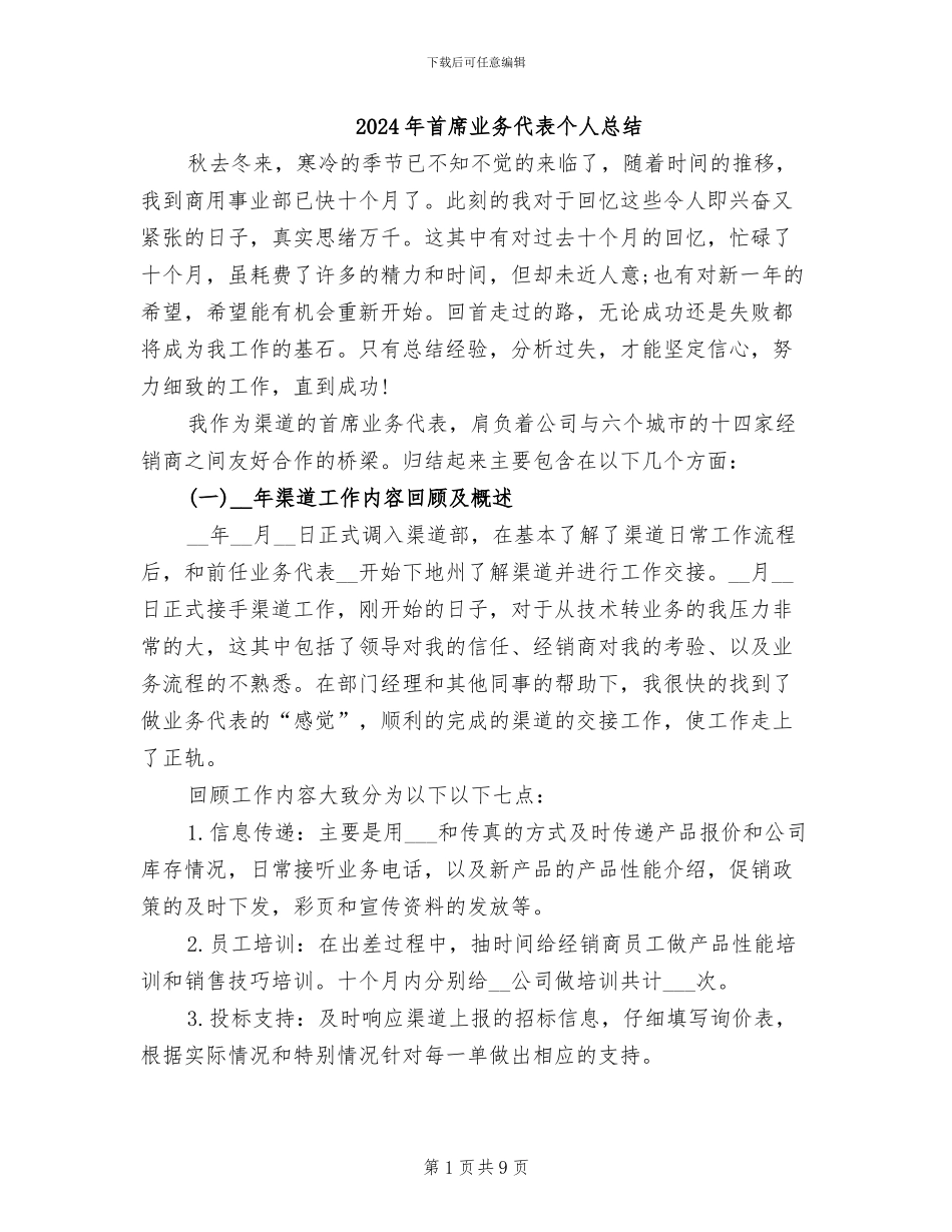 2024年首席业务代表个人总结_第1页