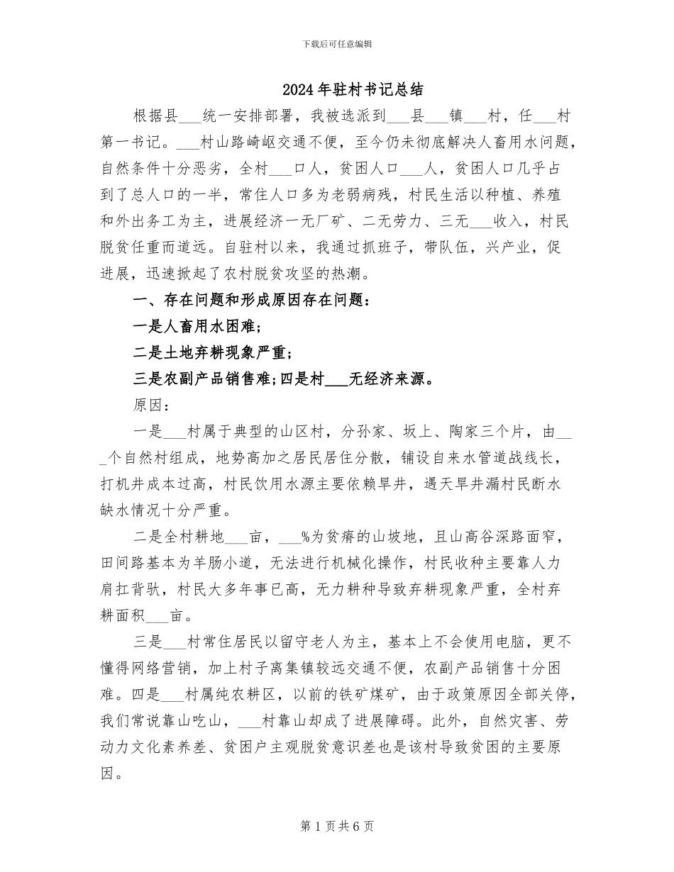 2024年驻村书记总结_第1页