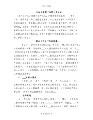 2024年驻村工作队工作总结