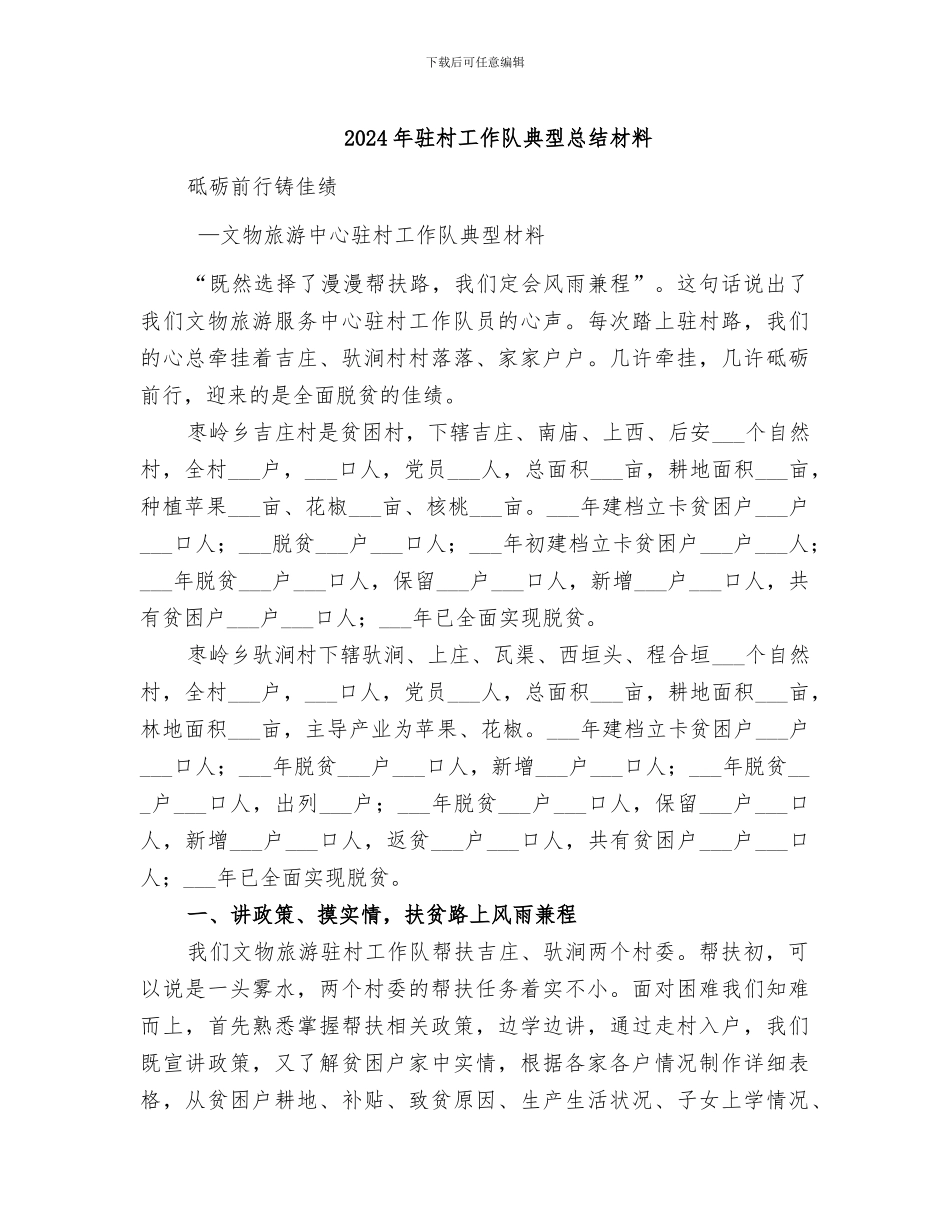 2024年驻村工作队典型总结材料_第1页
