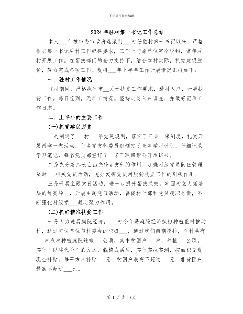 2024年驻村第一书记工作总结_第1页
