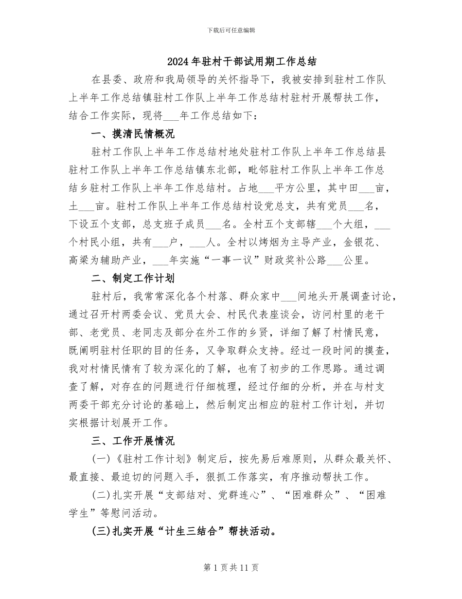 2024年驻村干部试用期工作总结_第1页