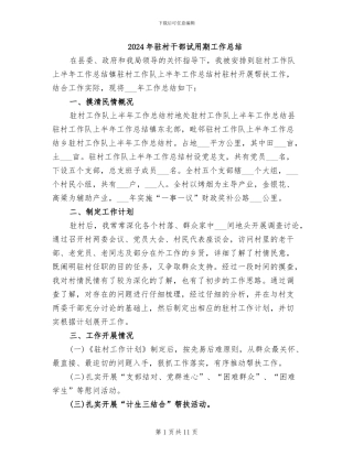 2024年驻村干部试用期工作总结