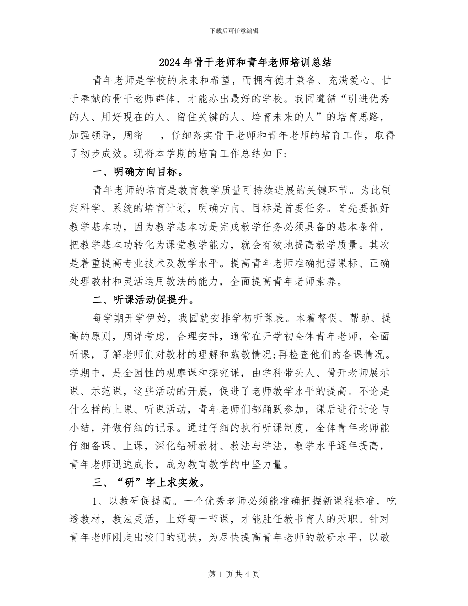 2024年骨干教师和青年教师培训总结_第1页