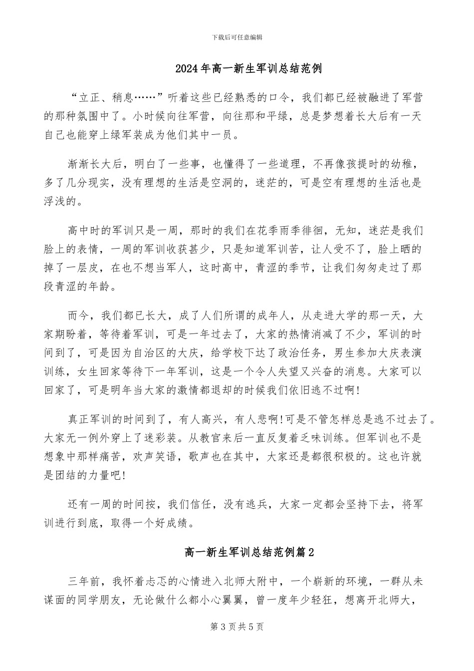 2024年高一新生军训总结报告_第3页