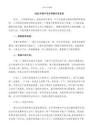 2024年高中历史研修反思总结
