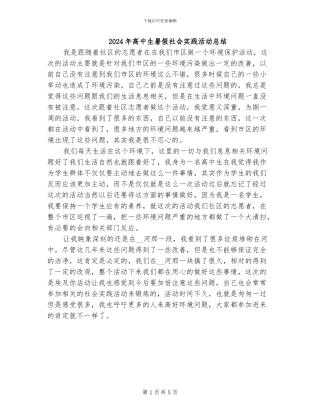 2024年高中生暑假社会实践活动总结