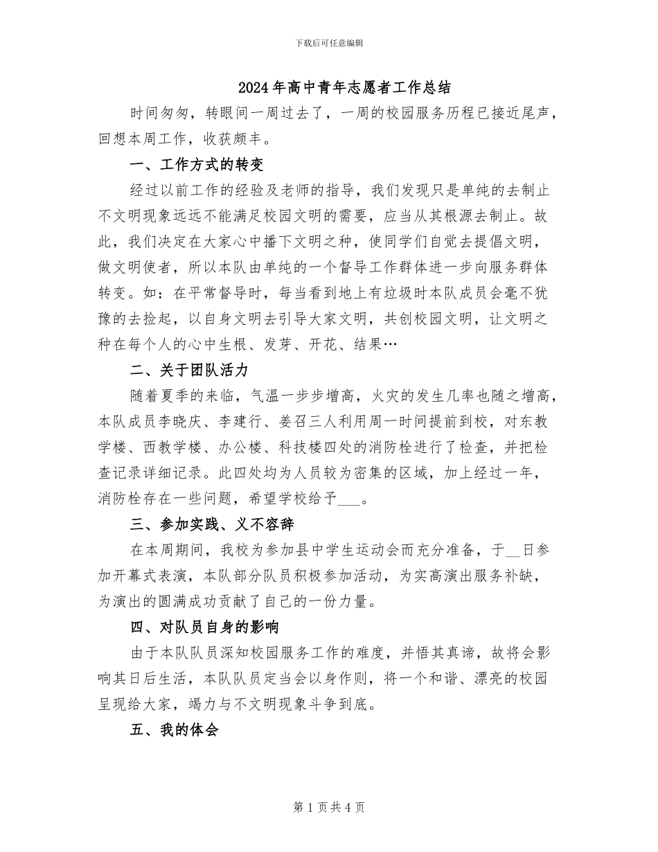 2024年高中青年志愿者工作总结_第1页