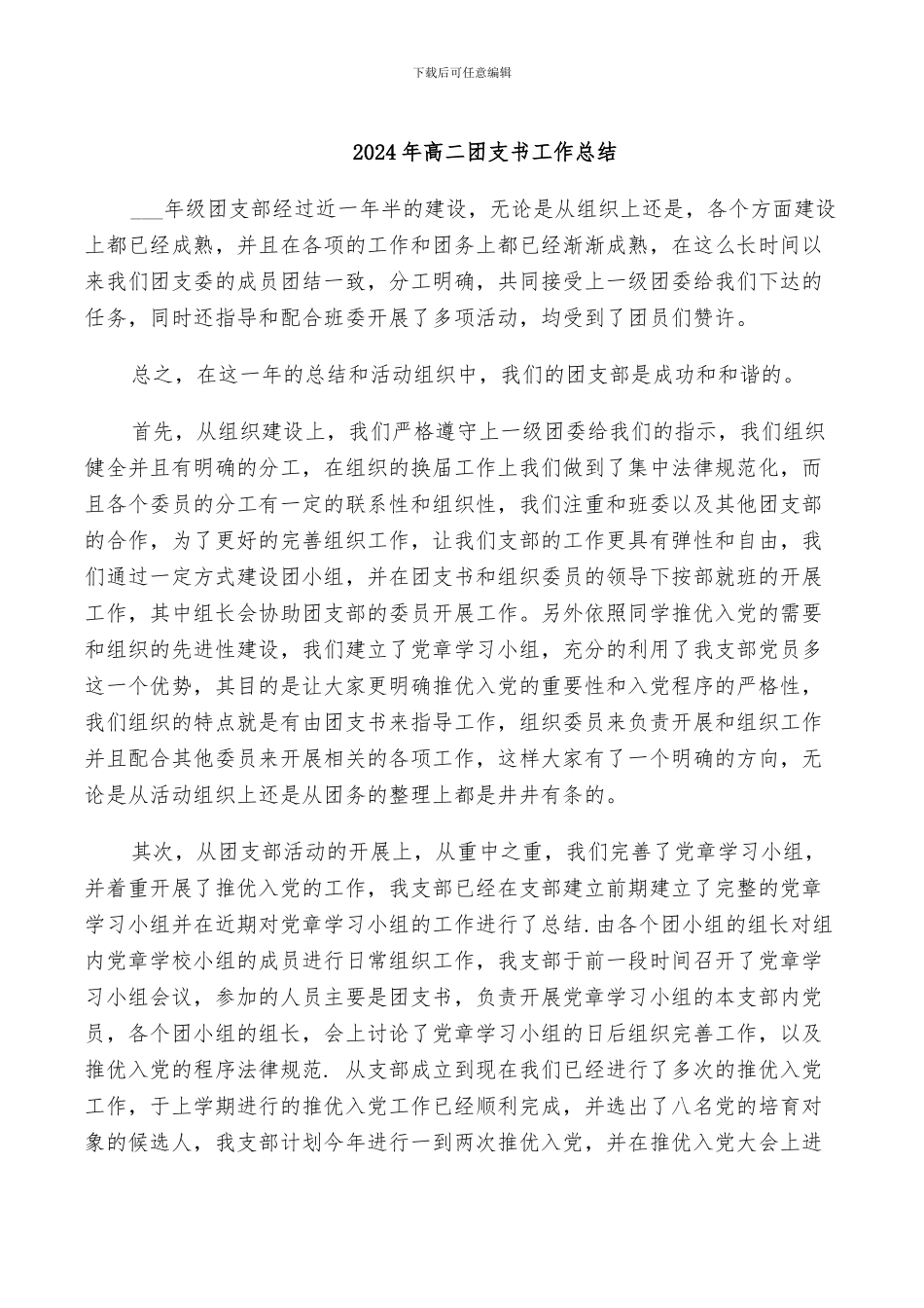 2024年高二团支书工作总结_第1页