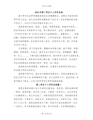 2024年高二学生个人评价总结