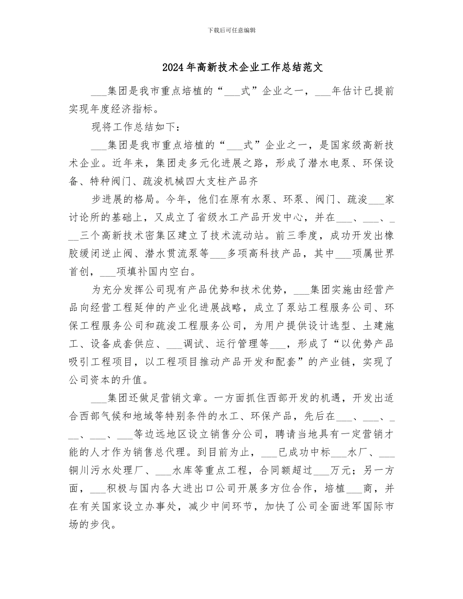 2024年高新技术企业工作总结范文_第1页