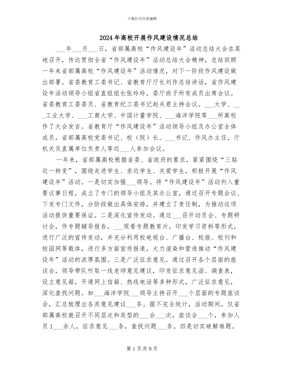 2024年高校开展作风建设情况总结_第1页